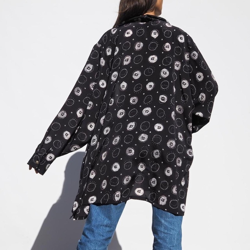 VINTAGE 80'S BLACK & WHITE ABSTRACT PLUS SIZE BLOUSE - Picture 6 of 8